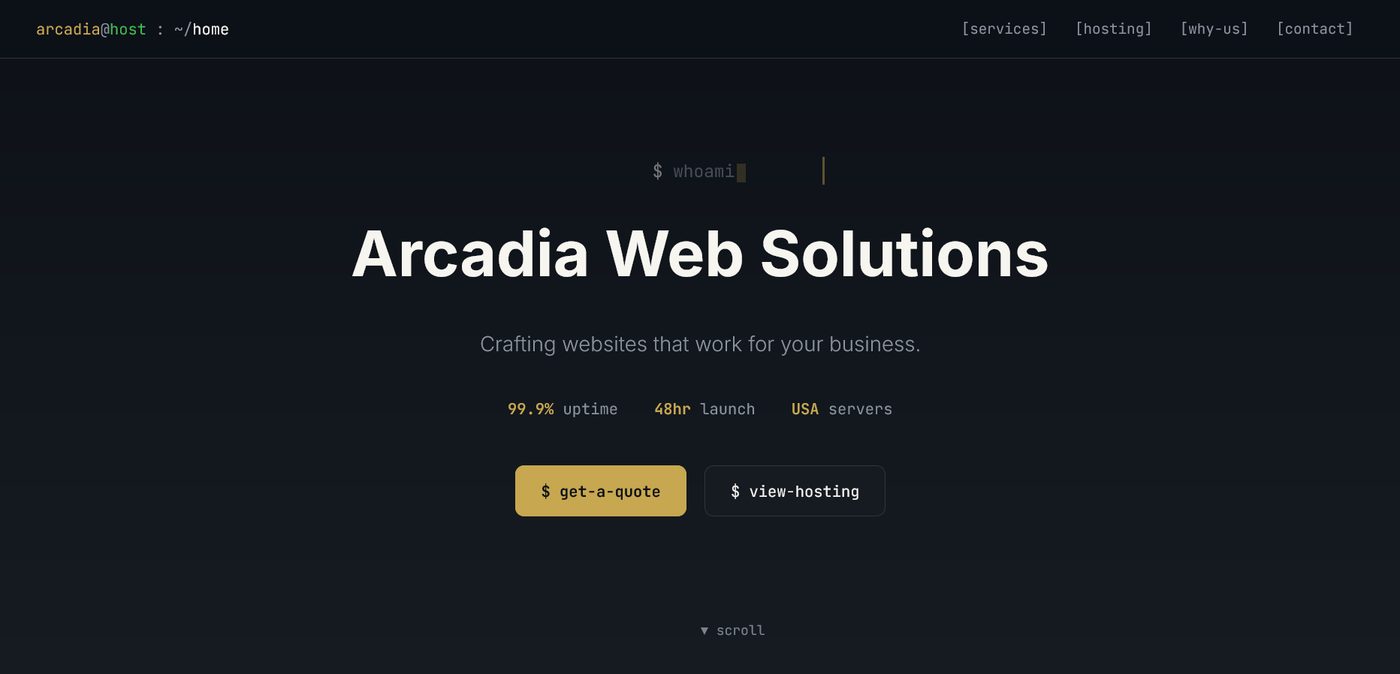 Screenshot of Arcadia Web Solutions