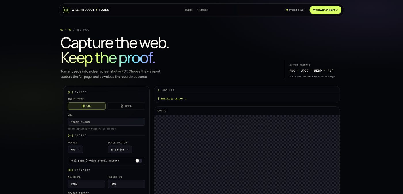 Screenshot of the CaptureWeb screenshot and PDF tool