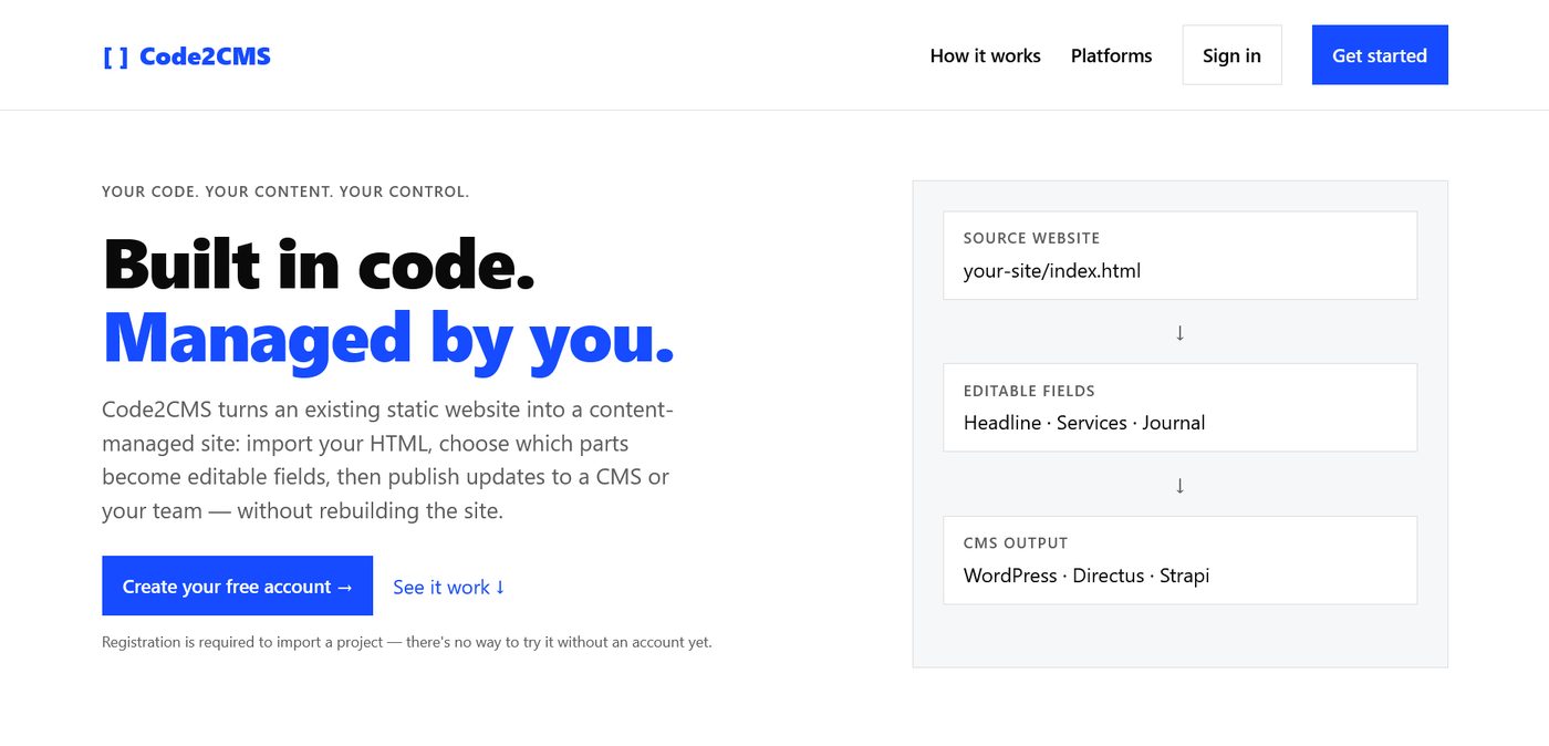 Screenshot of Code2CMS