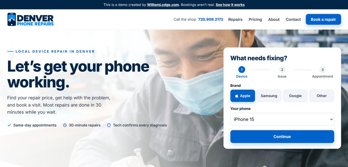 Screenshot of Denver Phone Repairs demo site