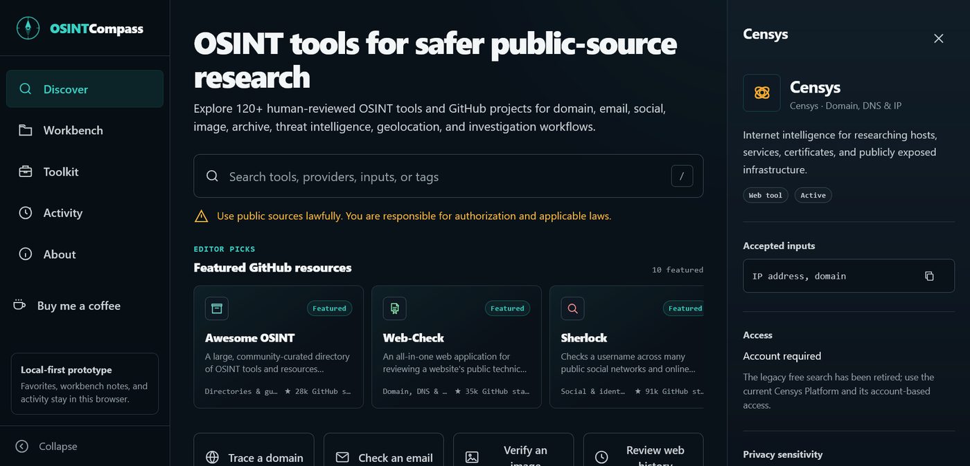 Screenshot of OSINTCompass