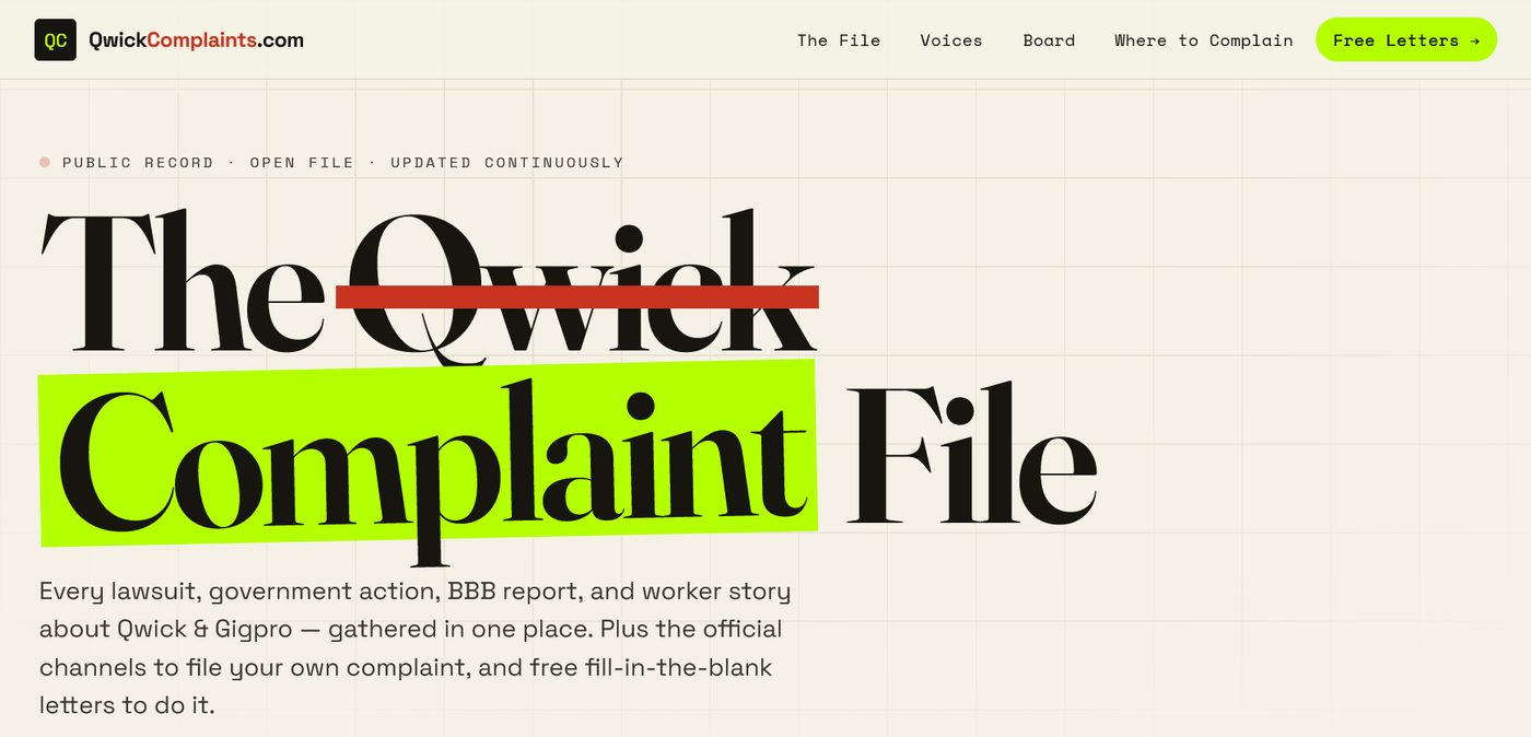 Screenshot of QwickComplaints.com
