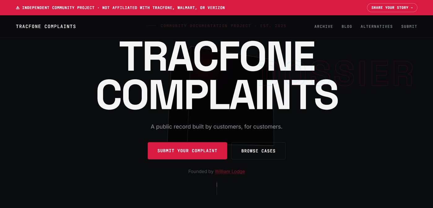 Screenshot of TracfoneComplaints.com