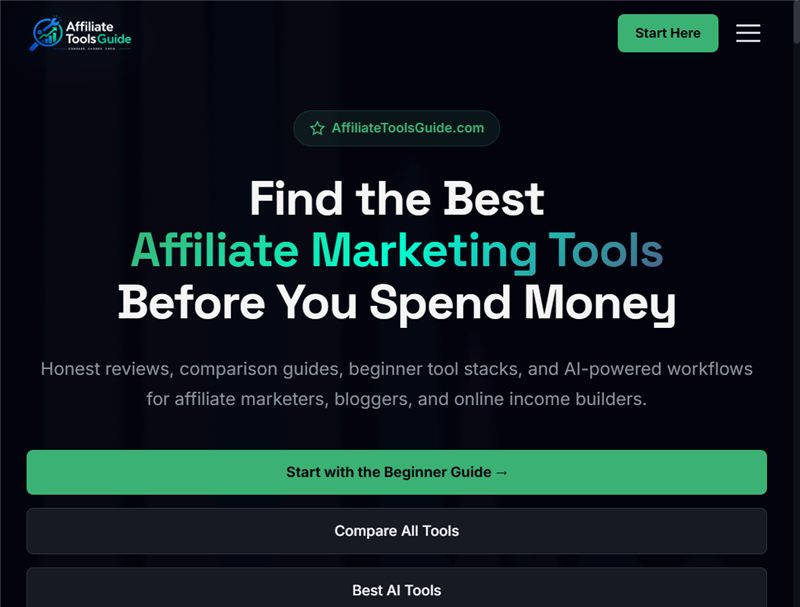 Screenshot of AffiliateToolsGuide.com — Content &amp; Review Site