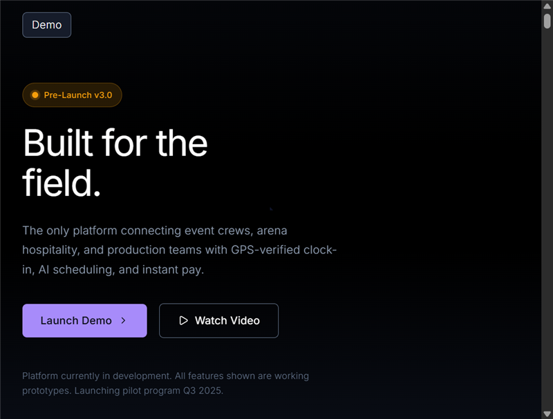 EventCrewOS pre-launch homepage